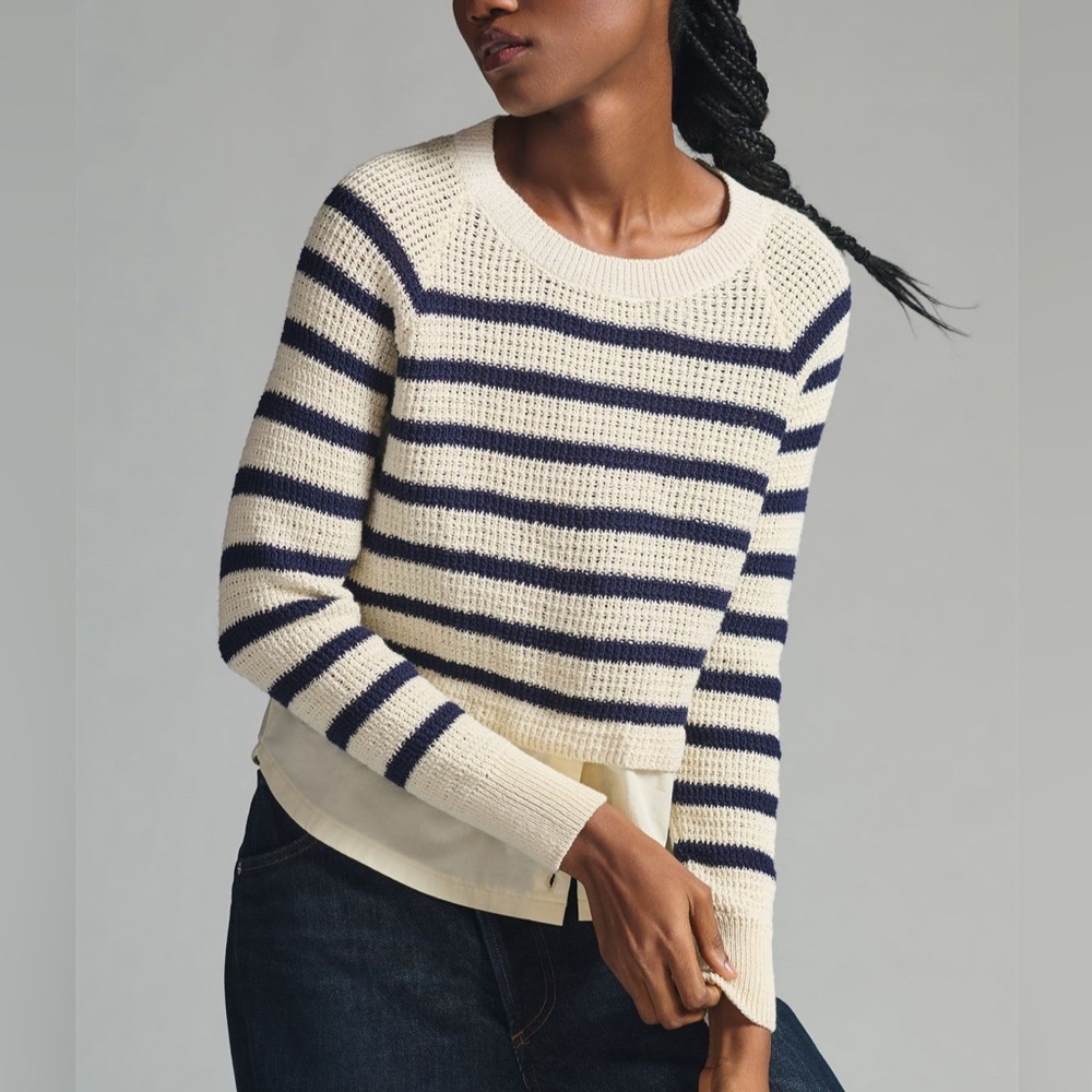 Maeve Striped Layered Pullover Sweater sz XS